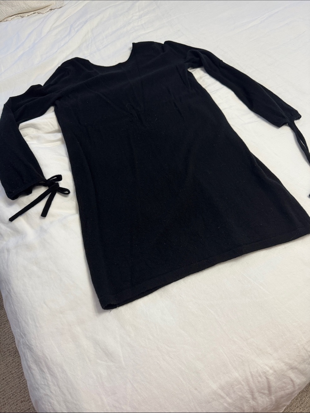 White + Warren Black Long-Sleeve Tie-Cuff Dress